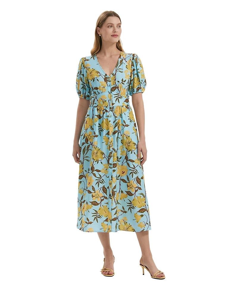 Finery London Women's Addison Floral Linen Blend Midi Dress