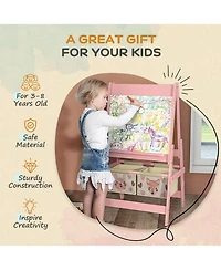 Qaba Toy Box with Lid and Kids Easel with Paper Roll, board board