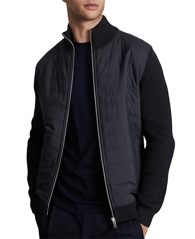 Reiss Men's Trainer Hybrid Quilt and Knit Slim-Fit Funnel-Neck Jacket