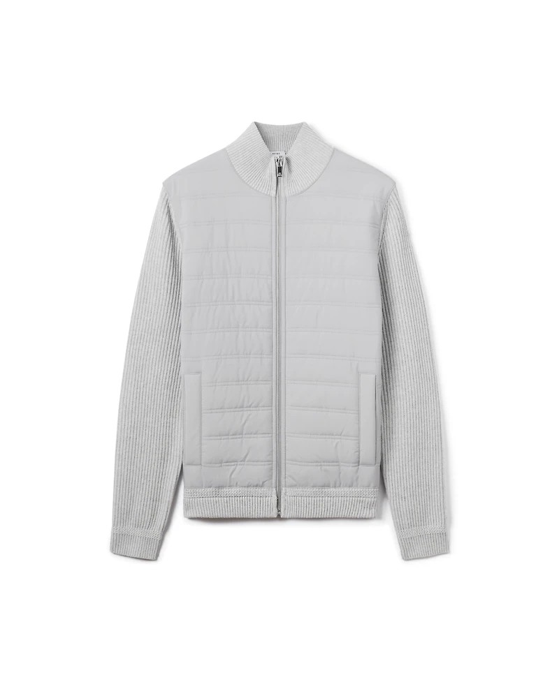 Reiss Men's Trainer Hybrid Quilt and Knit Funnel-Neck Jacket