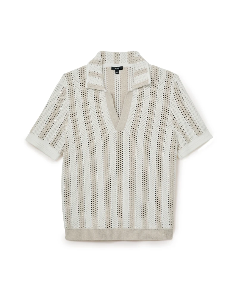Reiss Men's Globe Slim-Fit Crochet-Knit Stripe Cotton-Blend Polo Shirt