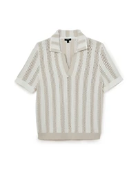 Reiss Men's Globe Slim-Fit Crochet-Knit Stripe Cotton-Blend Polo Shirt