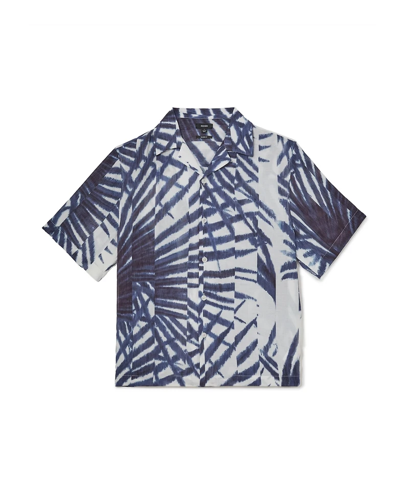 Reiss Men's Shindora Plisse Cuban-Collar Short-Sleeve Shirt