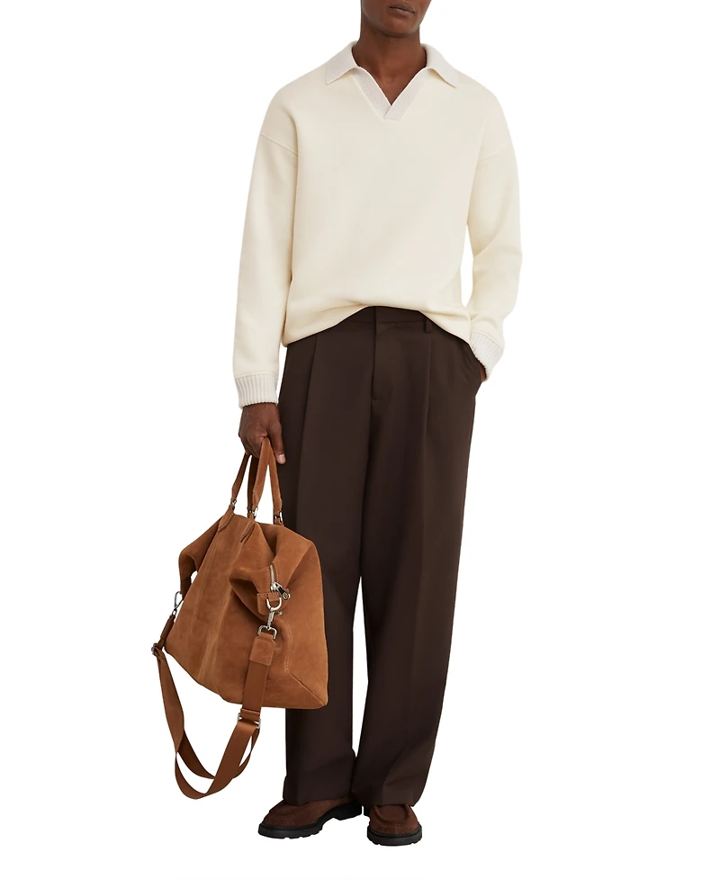Reiss Men's Beaton Premium Interlock Cotton-Blend Dropped-Shoulder Open-Collar Sweatshirt