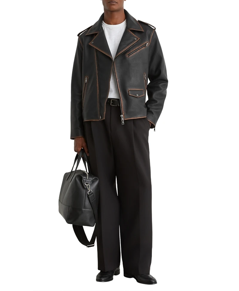 Reiss Men's Winnen Leather Burnished-Detail Biker Jacket