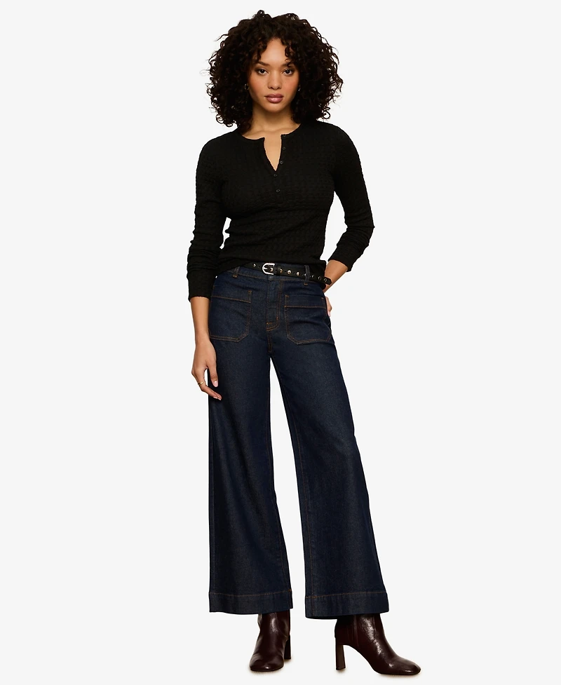 Sanctuary Women's Not So Basic Textured Long-Sleeve Henley Top