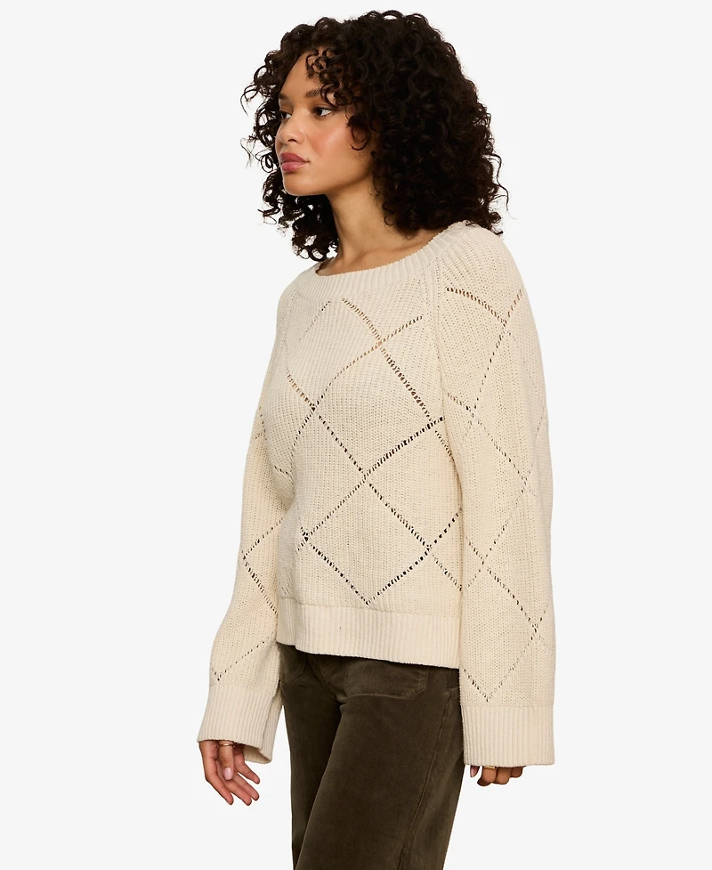 Sanctuary Women's Diamond Stitch Crewneck Long-Sleeve Sweater Tee