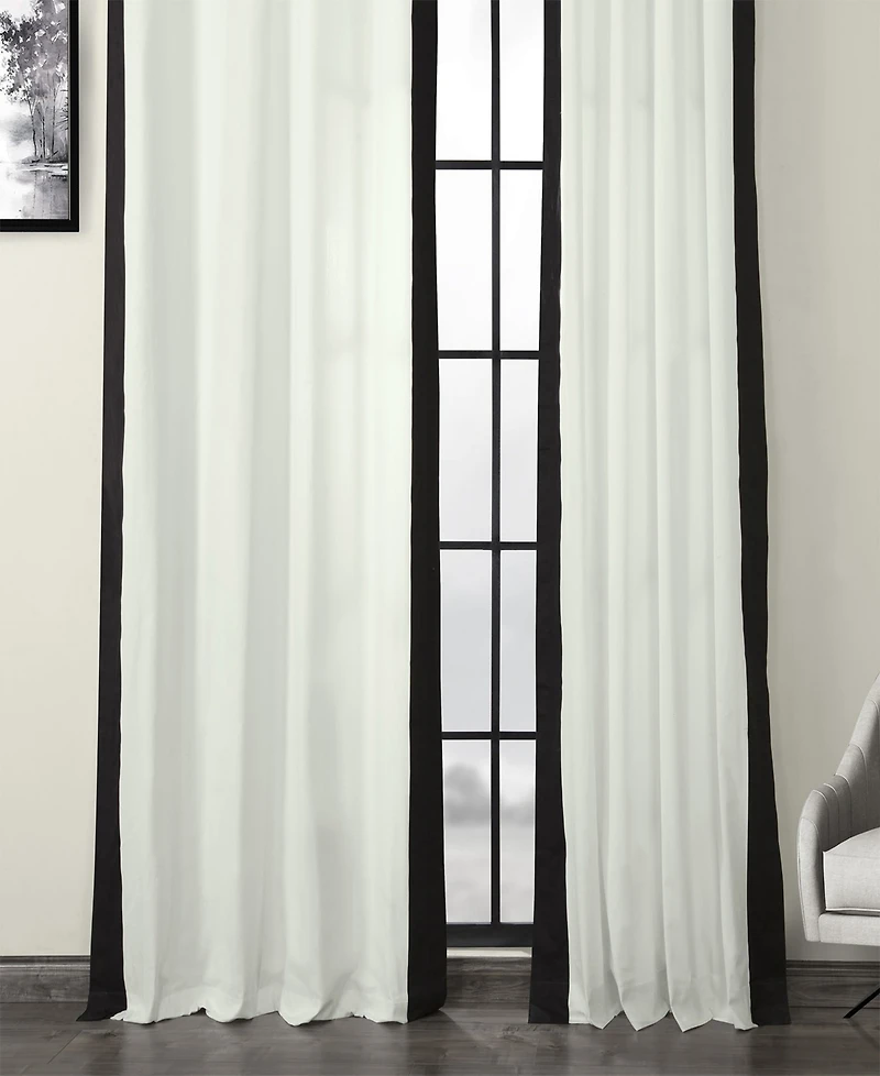 Half Price Drapes Fresh Popcorn & Black Bordered Grommet Vertical Printed Cotton Curtain