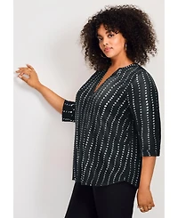 Avenue Women's Plus Split-Neck Foil Top