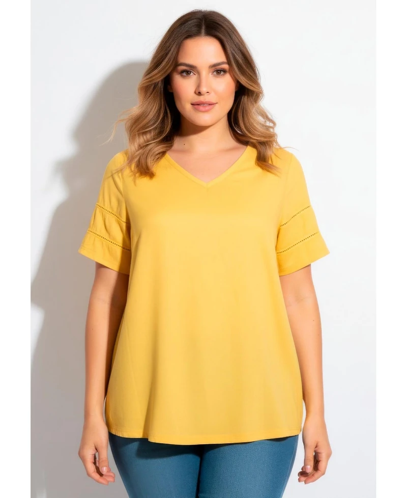 Avenue Women's Openwork Trim Short Sleeve Top