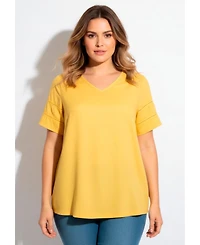 Avenue Women's Openwork Trim Short Sleeve Top