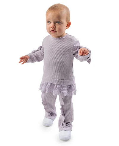 Rare Editions Baby Girls' Lurex Rib Knit Top to Matchy Ruffle Leggings, 2-Piece Set
