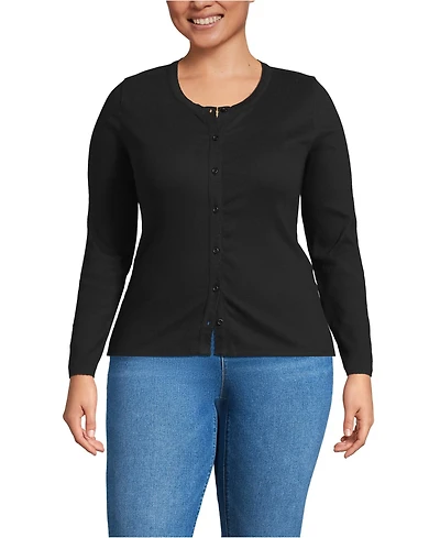 Lands' End Plus Long-Sleeve Micro-Rib Button-Through Cardigan