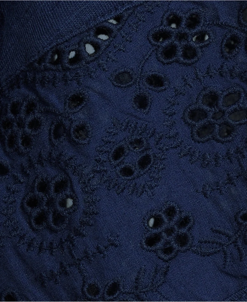 Lands' End Plus Elbow Sleeve Slub Lace Trim Adjustable Hem Top