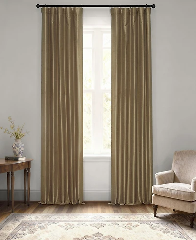 Half Price Drapes Flax Gold Vintage Textured Faux Dupioni Silk Blackout Curtain
