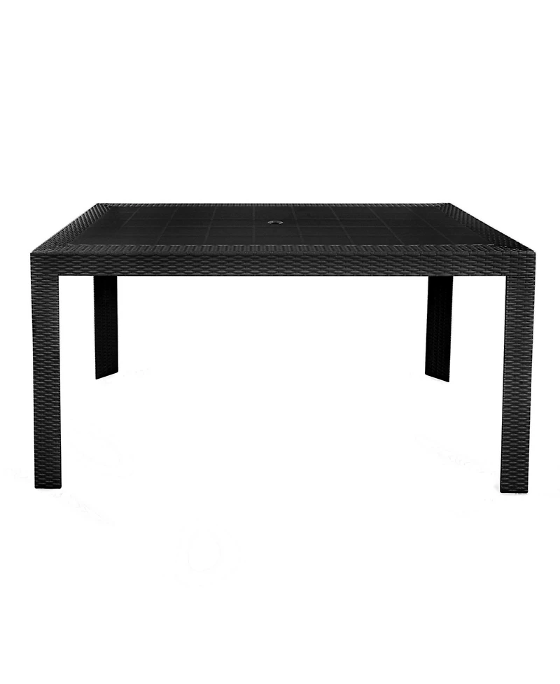 LeisureMod Mace All Weather Outdoor Patio Rectangular Dining Table with Umbrella Hole and Weave Design