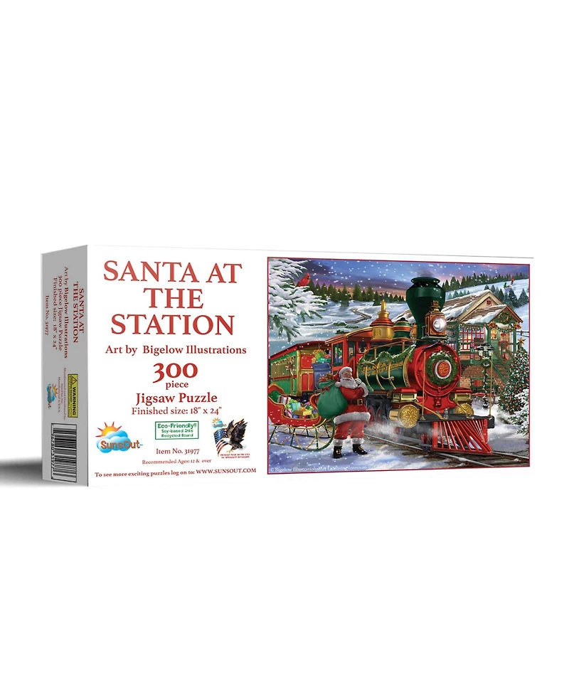 SunsOut Santa at the Station Christmas 300 Piece Jigsaw Puzzle, Ages 15+