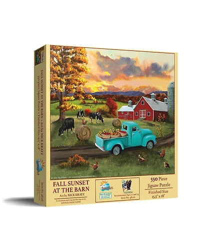 SunsOut Fall Sunset at the Barn 500-Piece Jigsaw Puzzle, Ages 15+