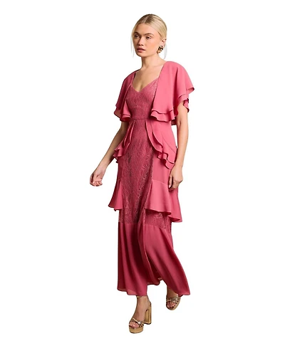 Oasis Women's Lace Ruffle V-Neck Dress