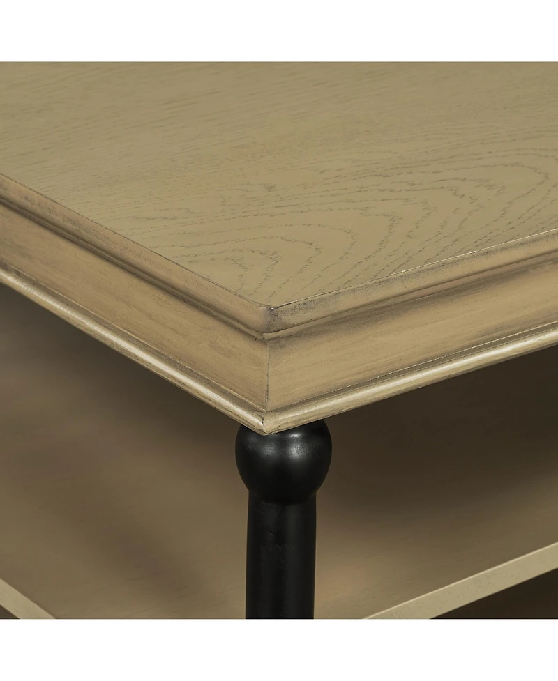 Boyel Living 55" Modern Wood Coffee Table, Brown Finish with Metal Legs, 2-Tier Open Storage Shelves for Room