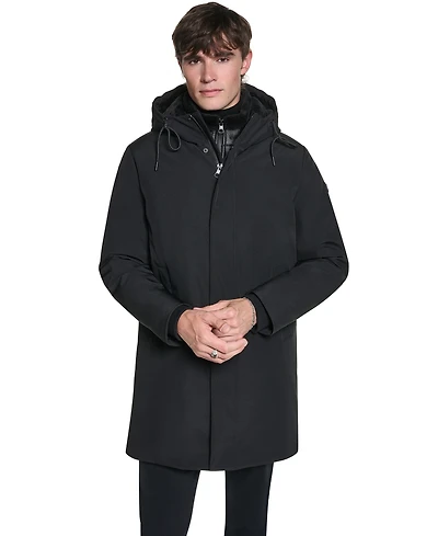 Karl Lagerfeld Paris Men's Regular-Fit Hooded Shearling-Lined Bib Parka