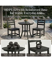 Boyel Living Hdpe 3-Piece Outdoor Patio Bistro Set Round Table with 2 Chairs Small Space