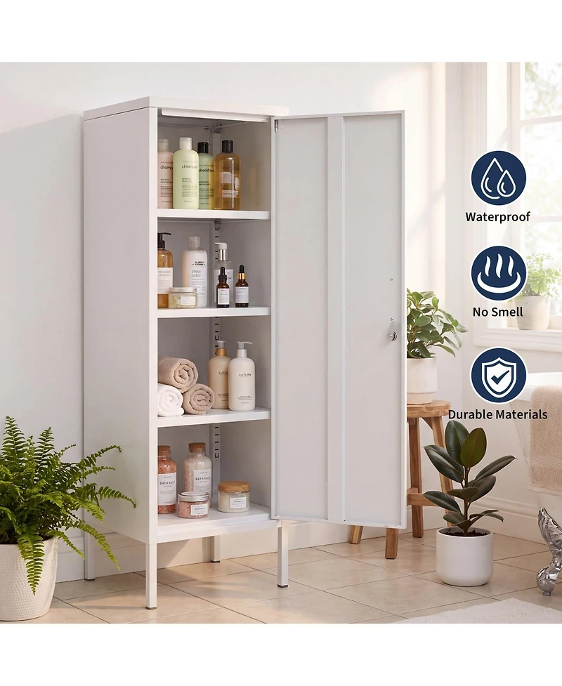 gaomon Lockable Office Storage Locker Cabinet - 4-Tier Metal Employee Locker with 3 Adjustable Shelves, 2 Keys
