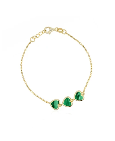 The Lovery Malachite Trio Heart Bracelet 14K