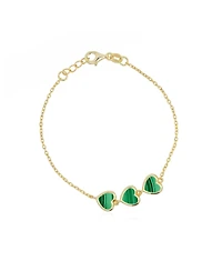 The Lovery Malachite Trio Heart Bracelet 14K