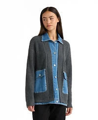 Nvlt Women's Cardigan with Denim Shirt Twofer