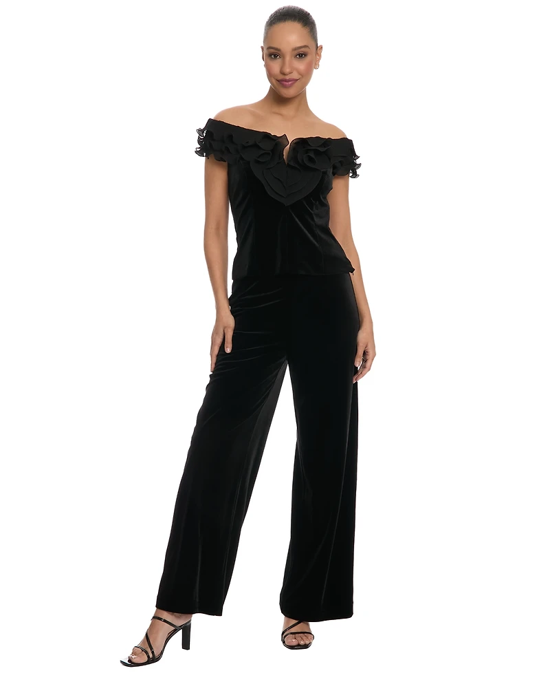 Muse Women's Off-The-Shoulder Velvet Ruffle Blouse
