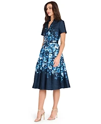 Tahari Asl Women's Belted Floral-Print V-Neck Midi Dress