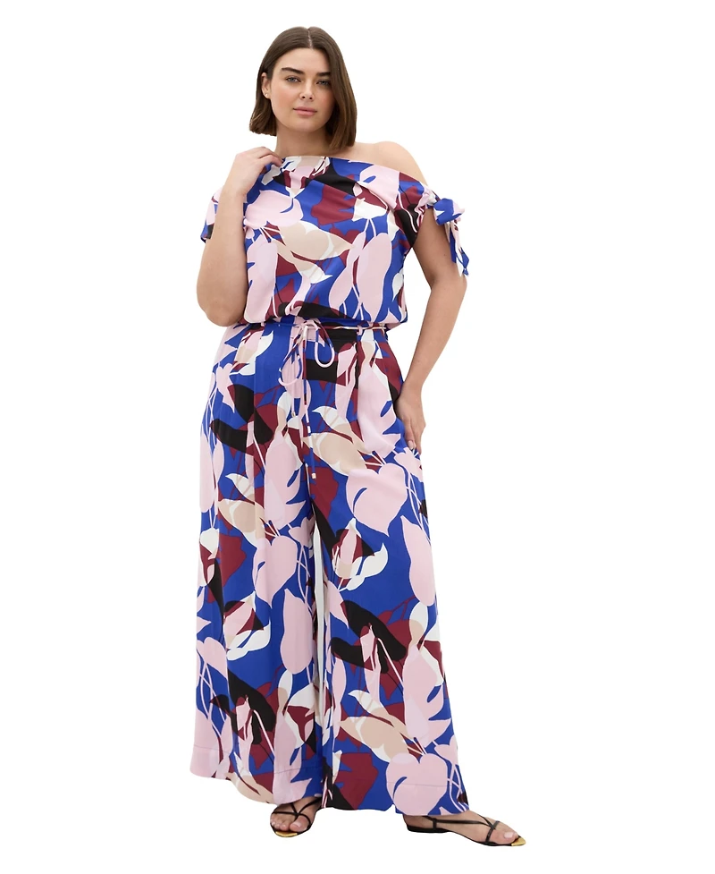 City Chic Plus Floral-Print High-Rise Wide-Leg Pants