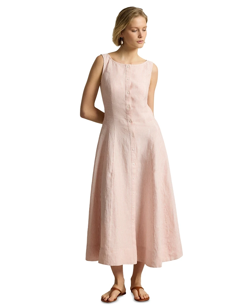 Polo Ralph Lauren Women's Striped Fit-and-Flare Linen Midi Dress