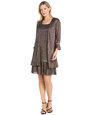 R & M Richards Women's Beaded Metallic-Pleat Scoop Neck 2-Piece Jacket Dress