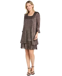 R & M Richards Women's Beaded Metallic-Pleat Scoop Neck 2-Piece Jacket Dress