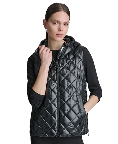 Dkny Sport Women's Hooded Diamond Quilt Vest