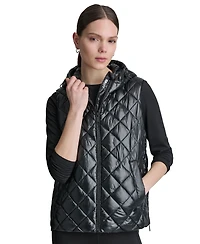 Dkny Sport Women's Hooded Diamond Quilt Vest
