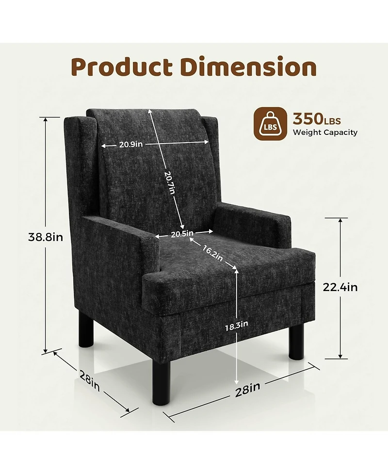 gaomon 2 Piece Upholstered Wingback Accent Chair, Modern Reading Armchair for Living Room, Bedroom