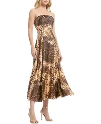 Dress The Population Women's Miranda Strapless Sequin Bustier Leopard Print Midi Dress