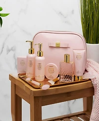 Lovery Luxury Enchanted Rose Bath and Body Care Beauty Kit with Cosmetic Bag, Jade Roller and More, 11pc Home Spa Gift Set