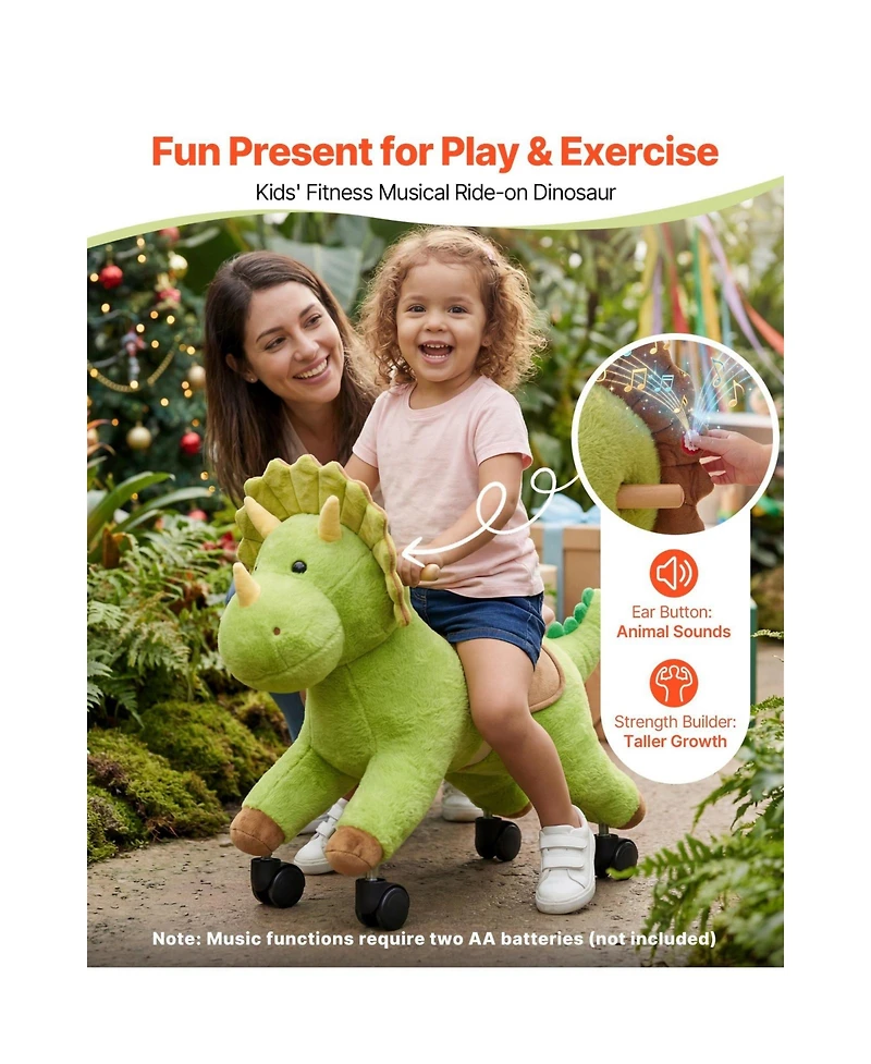 Glintex Ride-On Dinosaur Toy with Roar Sounds, Holds 88 lbs