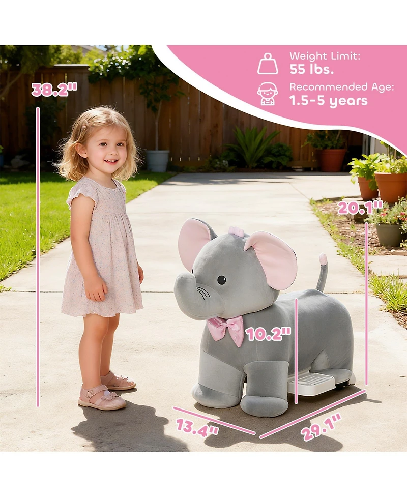 Glintex 6V Ride-On Elephant with Music, Padded, 55 lb Capacity, Ages 1.5-5