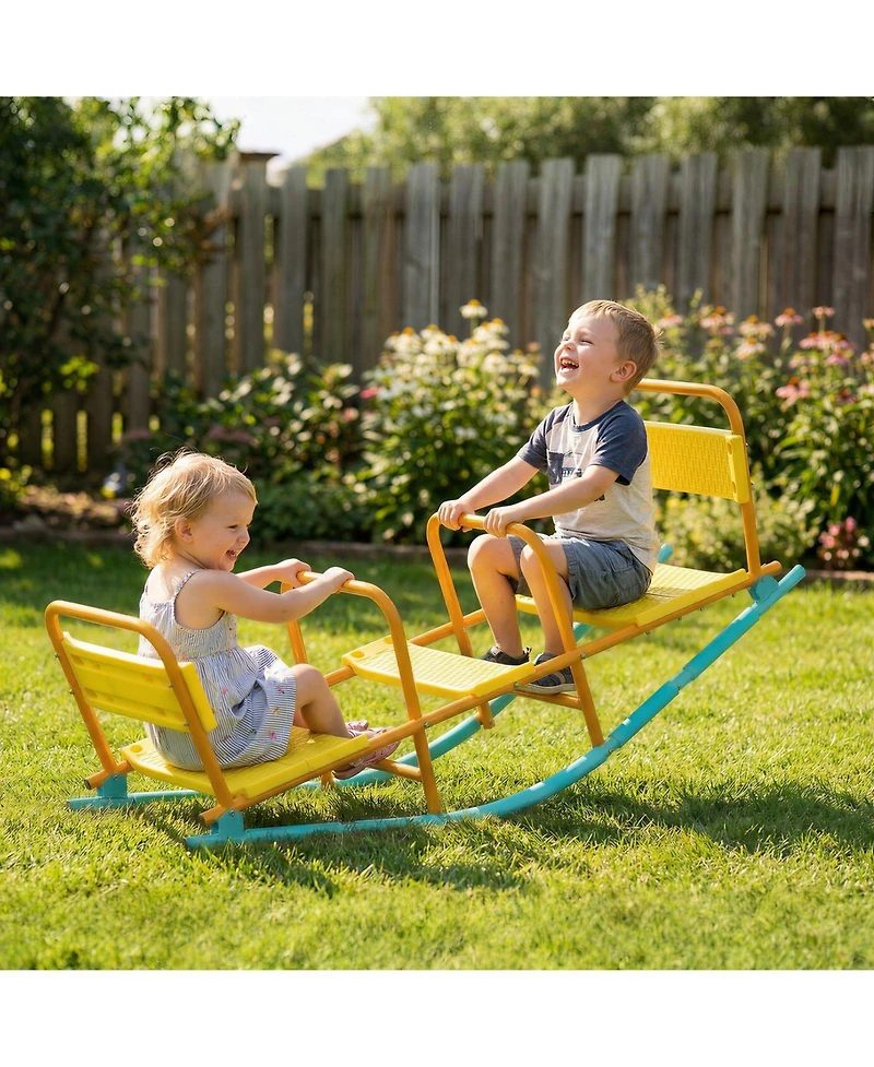 Glintex 2-in-1 Rocking Teeter Totter with Backrest Seats, Steel, 220 lbs Capacity, Ages 3-8