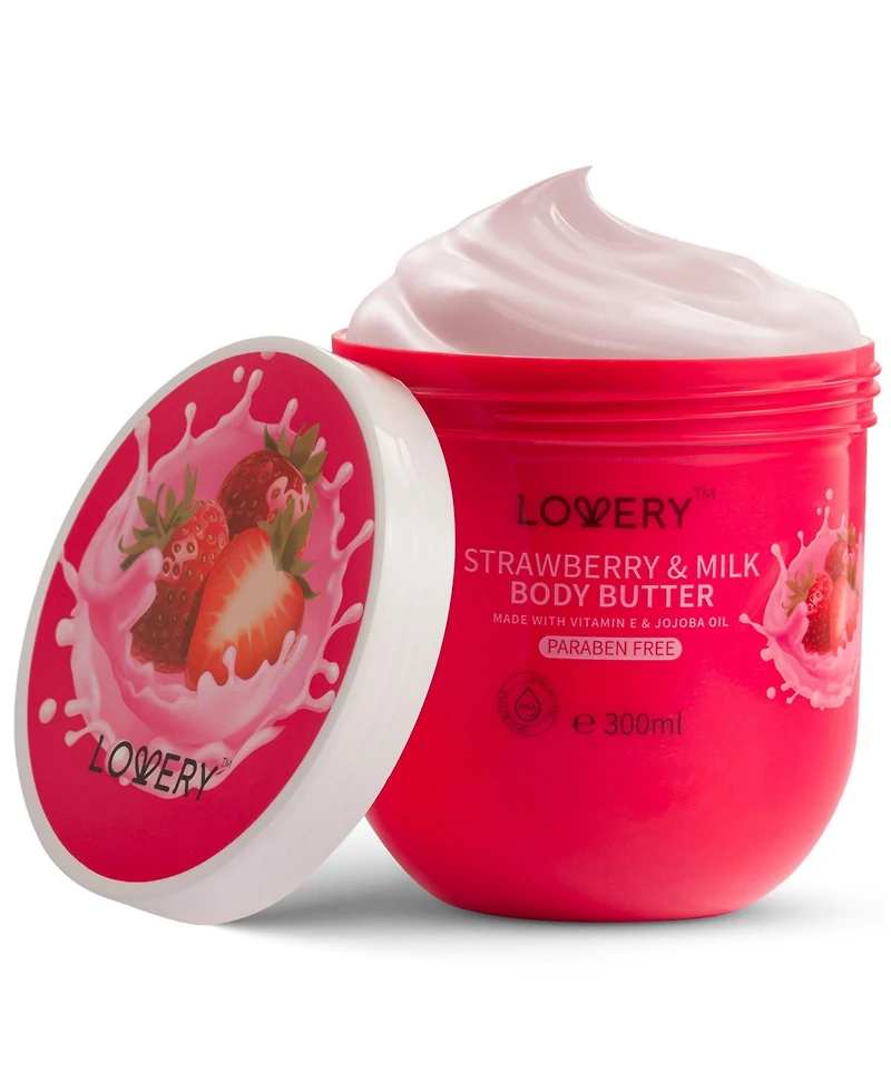 Lovery 12 Ounce Strawberry Milk Body Butter, Bath and Body Care Set