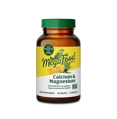 MegaFood Calcium and Magnesium Supplement, Magnesium Glycinate, Bone and Heart Health, 90 Ct