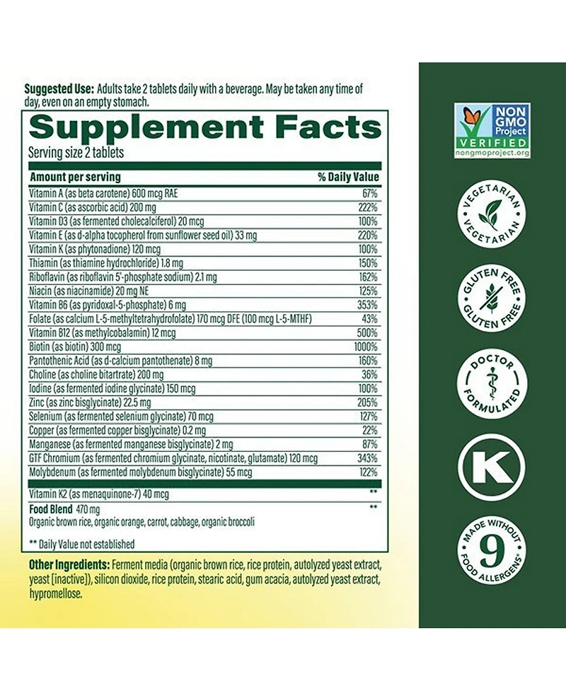 MegaFood Advanced Multivitamin for Men with Choline, Methyl B12, Methylfolate, Vitamin C and D3 and Zinc, 120 Ct