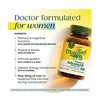 MegaFood Advanced Multivitamin for Women with Iron, Choline, Methyl B12, Methylfolate, Vitamin D3, C and Zinc, 120 Ct