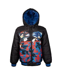 Sonic the Hedgehog Boys' Zip-Up Hooded Puffer Jacket