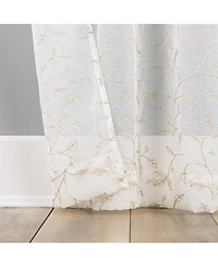 No. 918 Holly Metallic Embroidery Christmas Sheer Rod Pocket Curtain Panel Pair